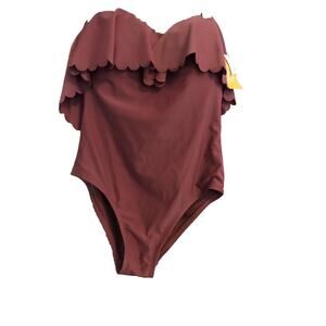 Kona Sol Women's Medium One Piece Swimsuit Mulberry Purple Scalloped Flounce NEW